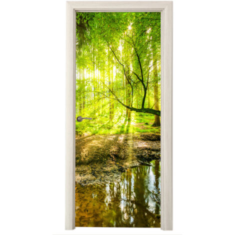 ADESIVO PER PORTA Foresta - Paesaggio - Acqua - Alberi - Sole - Verde - Natura (1/5)