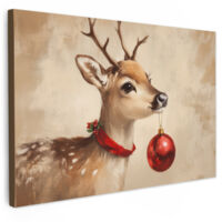 QUADRO SU TELA Natale - Cervo - Corna - Palla di Natale - Renna 60x40 cm