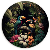 CERCHIO DA PARETE Uccello - Fiori - Piante - Giungla - Nero - Tucano 120x120 cm