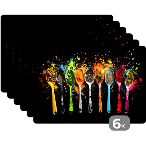 PLACEMAT Set of 6 - Spoons - Spices - Modern - Graffiti - Paint - Colorful 45x30 cm