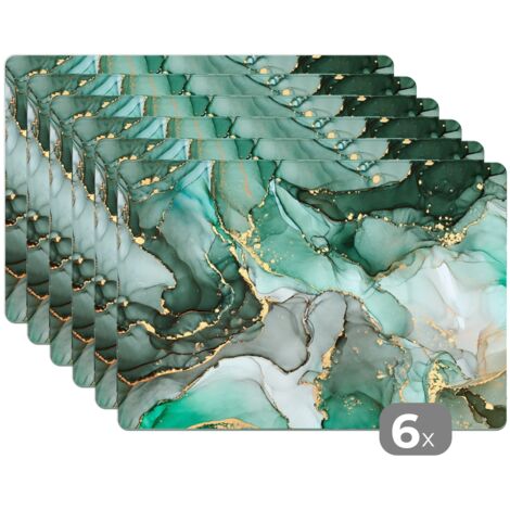 PLACEMAT Set of 6 - Gold - Marble - Green - Luxury - Marble look - Gray 45x30 cm