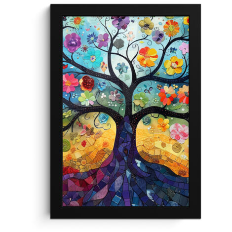 Framed Poster Art - Tree of Life - Flowers - Hippie 20x30 cm