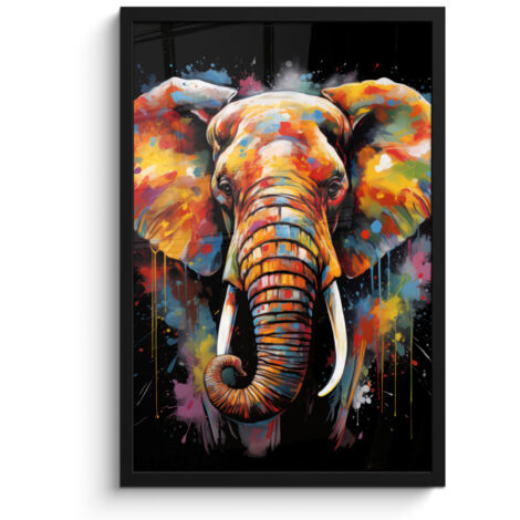 Framed Poster Elephant - Graffiti - Black - Animals - Colors 40x60 cm