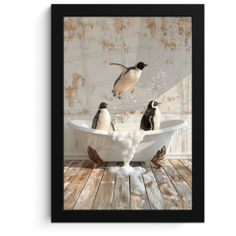 Framed Poster Vintage - Penguin - Bathtub - Foam 20x30 cm (1/5)