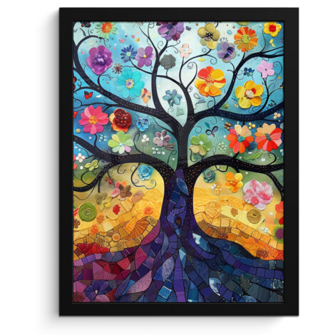 Framed Poster Art - Tree of Life - Flowers - Hippie 30x40 cm