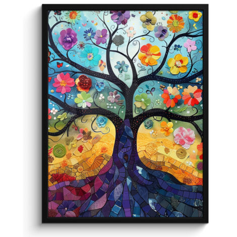Framed Poster Art - Tree of Life - Flowers - Hippie 60x80 cm