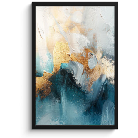 Framed Poster Abstract - Art - Gold - Blue 40x60 cm