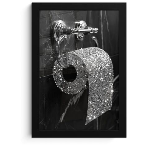 Framed Poster WC - Toilet paper - Black and white - Glitter 20x30 cm