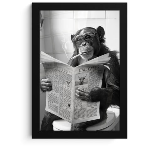 Framed Poster Monkey - WC - Newspaper - Black and white - Humor 20x30 cm (1/5)