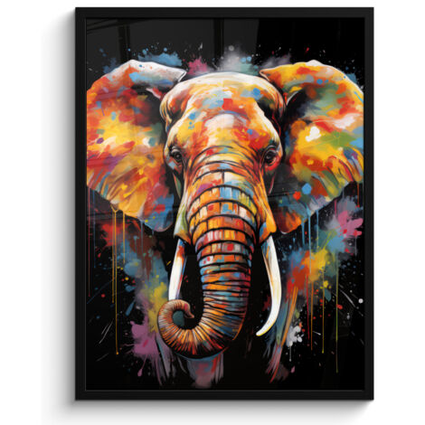 Framed Poster Elephant - Graffiti - Black - Animals - Colors 60x80 cm