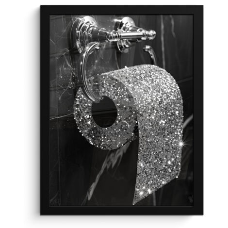 Framed Poster WC - Toilet paper - Black and white - Glitter 30x40 cm