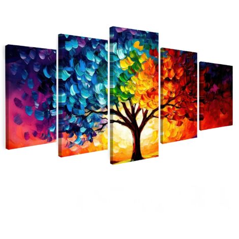 MULTI-PANEL WALL ART Set of 5 Tree - Colorful - Paint look - Abstract 100x50 cm (1/5)