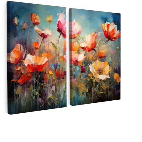 MULTI-PANEL WALL ART Set of 2 Flowers - Colorful - Abstract 80x60 cm