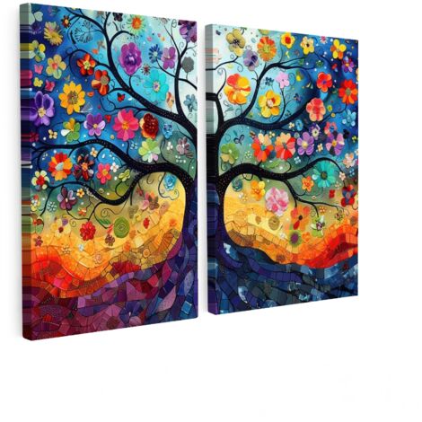 MULTI-PANEL WALL ART Set of 2 Colorful - Tree of life - Flowers - Abstract 80x60 cm