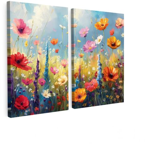 MULTI-PANEL WALL ART Set of 2 Flowers - Spring - Colorful - Summery 80x60 cm