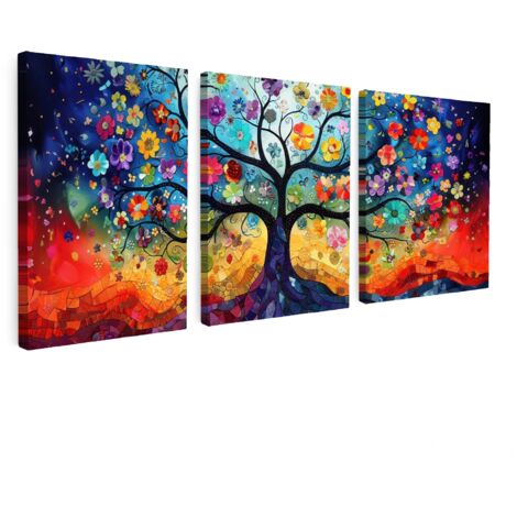 MULTI-PANEL WALL ART Trittico Set of 3 Colorful - Tree of life - Flowers - Abstract 90x40 cm