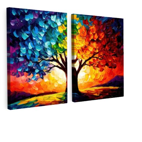 MULTI-PANEL WALL ART Set of 2 Tree - Colorful - Paint look - Abstract 100x70 cm