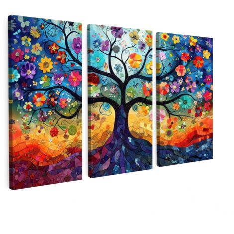MULTI-PANEL WALL ART Trittico Set of 3 Colorful - Tree of life - Flowers - Abstract 60x40 cm