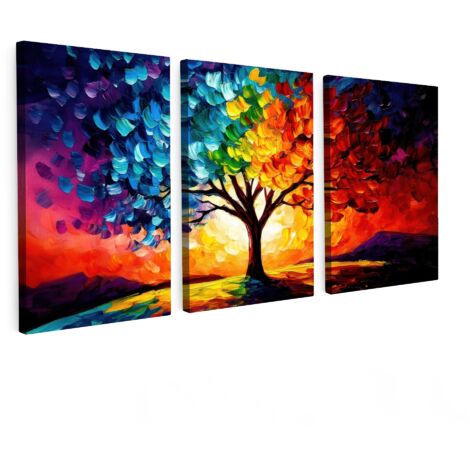 MULTI-PANEL WALL ART Trittico Set of 3 Tree - Colorful - Paint look - Abstract 120x60 cm