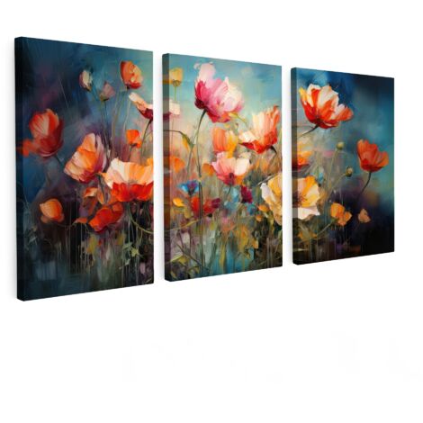 MULTI-PANEL WALL ART Trittico Set of 3 Flowers - Colorful - Abstract 120x60 cm