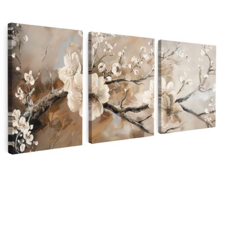 MULTI-PANEL WALL ART Trittico Set of 3 Blossom - Beige - Abstract - Flowers 90x40 cm