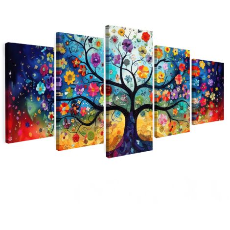 MULTI-PANEL WALL ART Set of 5 Colorful - Tree of life - Flowers - Abstract 100x50 cm (1/5)