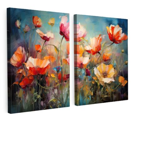 MULTI-PANEL WALL ART Set of 2 Flowers - Colorful - Abstract 60x40 cm