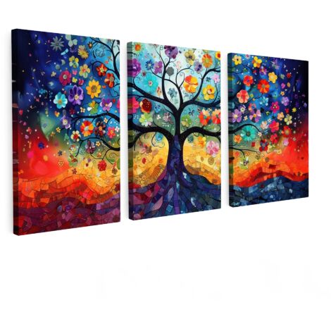 MULTI-PANEL WALL ART Trittico Set of 3 Colorful - Tree of life - Flowers - Abstract 120x60 cm