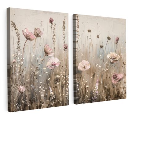 MULTI-PANEL WALL ART Set of 2 Flowers - Beige - Modern - Pink 100x70 cm