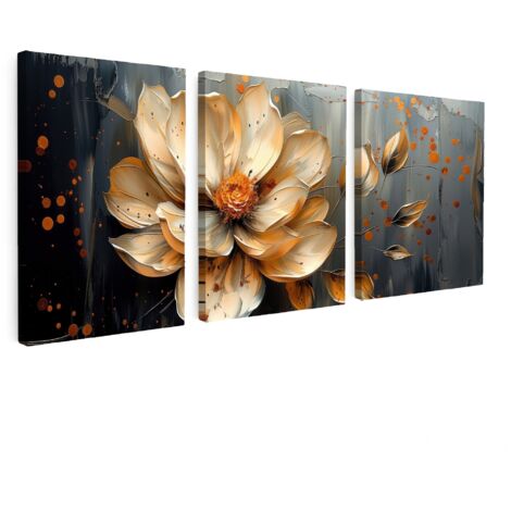 MULTI-PANEL WALL ART Trittico Set of 3 Flower - Gold - Abstract - Paint 90x40 cm