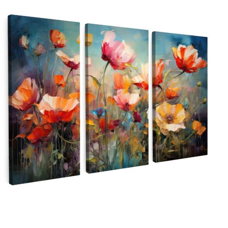 MULTI-PANEL WALL ART Trittico Set of 3 Flowers - Colorful - Abstract 60x40 cm