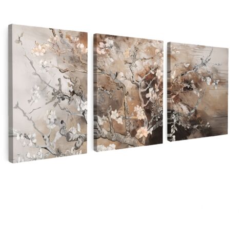 MULTI-PANEL WALL ART Trittico Set of 3 Almond Blossom - Abstract - Beige 90x40 cm