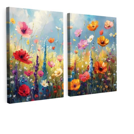MULTI-PANEL WALL ART Set of 2 Flowers - Spring - Colorful - Summery 60x40 cm