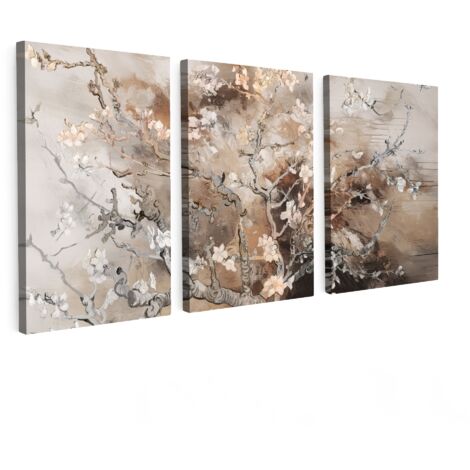 MULTI-PANEL WALL ART Trittico Set of 3 Almond Blossom - Abstract - Beige 120x60 cm