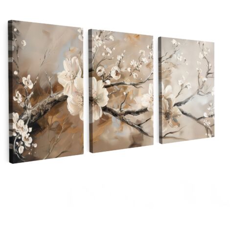 MULTI-PANEL WALL ART Trittico Set of 3 Blossom - Beige - Abstract - Flowers 120x60 cm