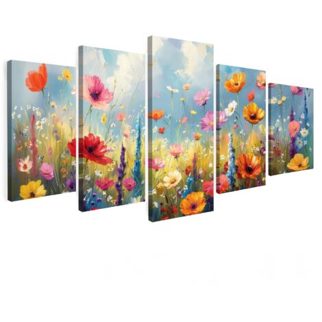 MULTI-PANEL WALL ART Set of 5 Flowers - Spring - Colorful - Summery 100x50 cm (1/5)