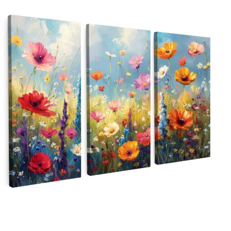 MULTI-PANEL WALL ART Trittico Set of 3 Flowers - Spring - Colorful - Summery 90x60 cm