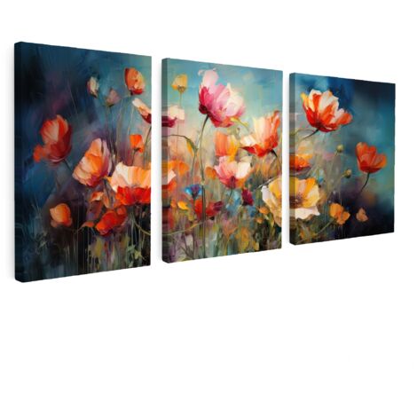 MULTI-PANEL WALL ART Trittico Set of 3 Flowers - Colorful - Abstract 90x40 cm