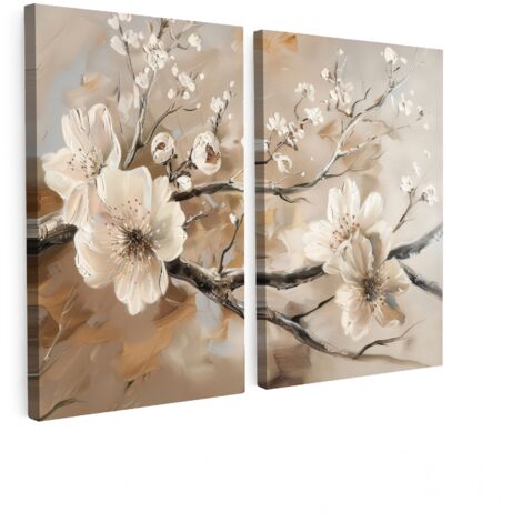 MULTI-PANEL WALL ART Set of 2 Blossom - Beige - Abstract - Flowers 120x90 cm