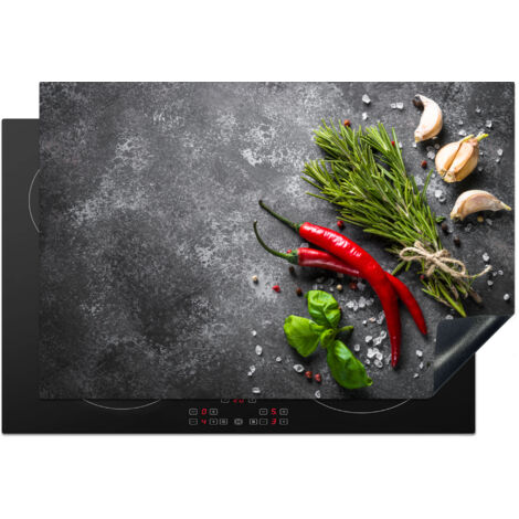 Induction Hob Protector Pepper - Herbs - Spices - Concrete 78x52 cm