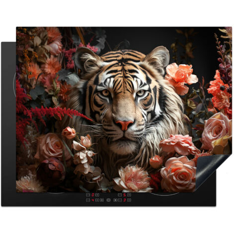 Induction Hob Protector Tiger - Animal - Nature - Floral - Botanical 77x59 cm