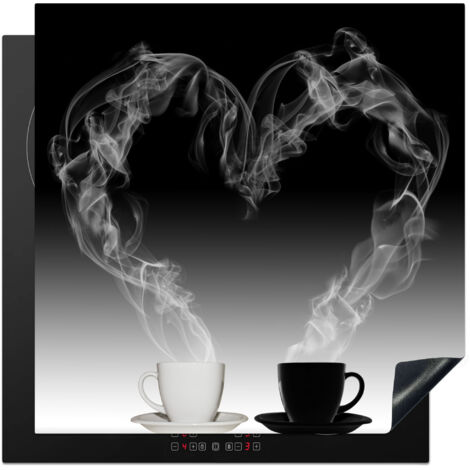 Induction Hob Protector Coffee - Heart - Black and white - Cups 78x78 cm