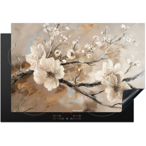 Induction Hob Protector Flowers - Abstract - Painted - Beige 78x52 cm