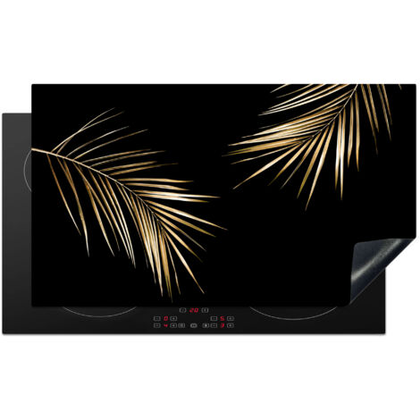 Induction Hob Protector Leaves - Plants - Gold - Black - Luxury 89.6x51.6 cm