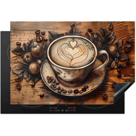 Induction Hob Protector Coffee - Vintage - Brown - Cup - Wood 78x52 cm