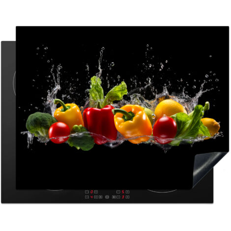 Induction Hob Protector Bell bell pepper - Water - Vegetable - Black 77x59 cm