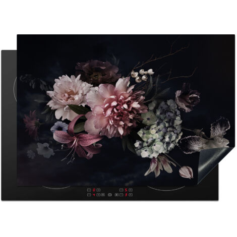Induction Hob Protector Flowers - Vintage - Pastel - Pink - White 75x52 cm