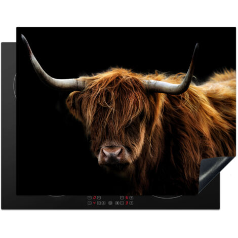Induction Hob Protector Scottish Highlander - Horns - Black - Animals - Nature - Wild - Cow 77x59 cm