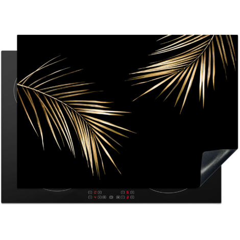 Induction Hob Protector Leaves - Plants - Gold - Black - Luxury 75x52 cm