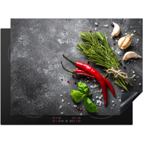 Induction Hob Protector Pepper - Herbs - Spices - Concrete 71x52 cm